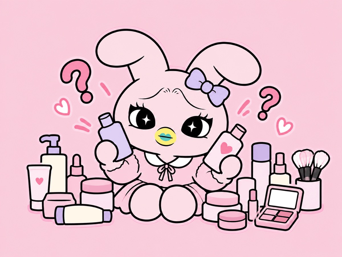 ピンク、グレー、茶色のうさぎが並んでいる