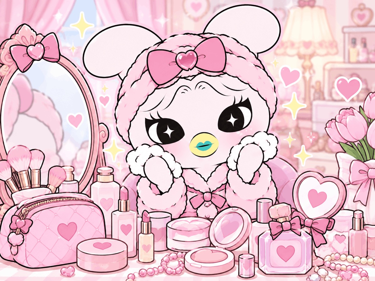 コスメに囲まれたピンクのうさぎ
